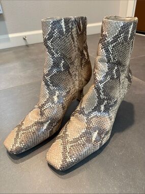 Sam Edelman Snake-Print Ankle Boots - Beige Taupe